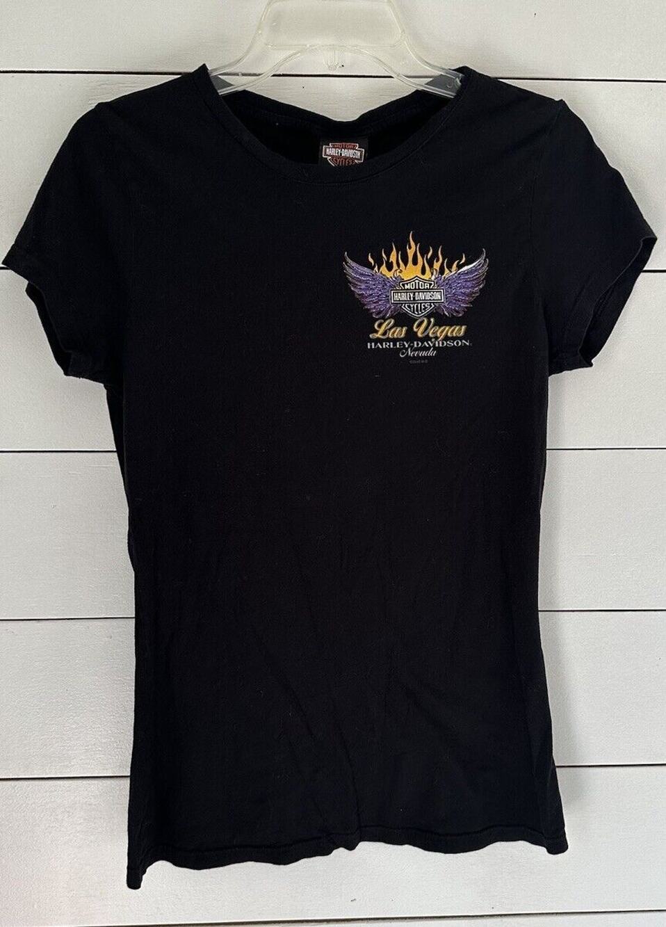 Harley Davidson T-Shirt Women Black Purple Logo Las Vegas Pullover Top Large